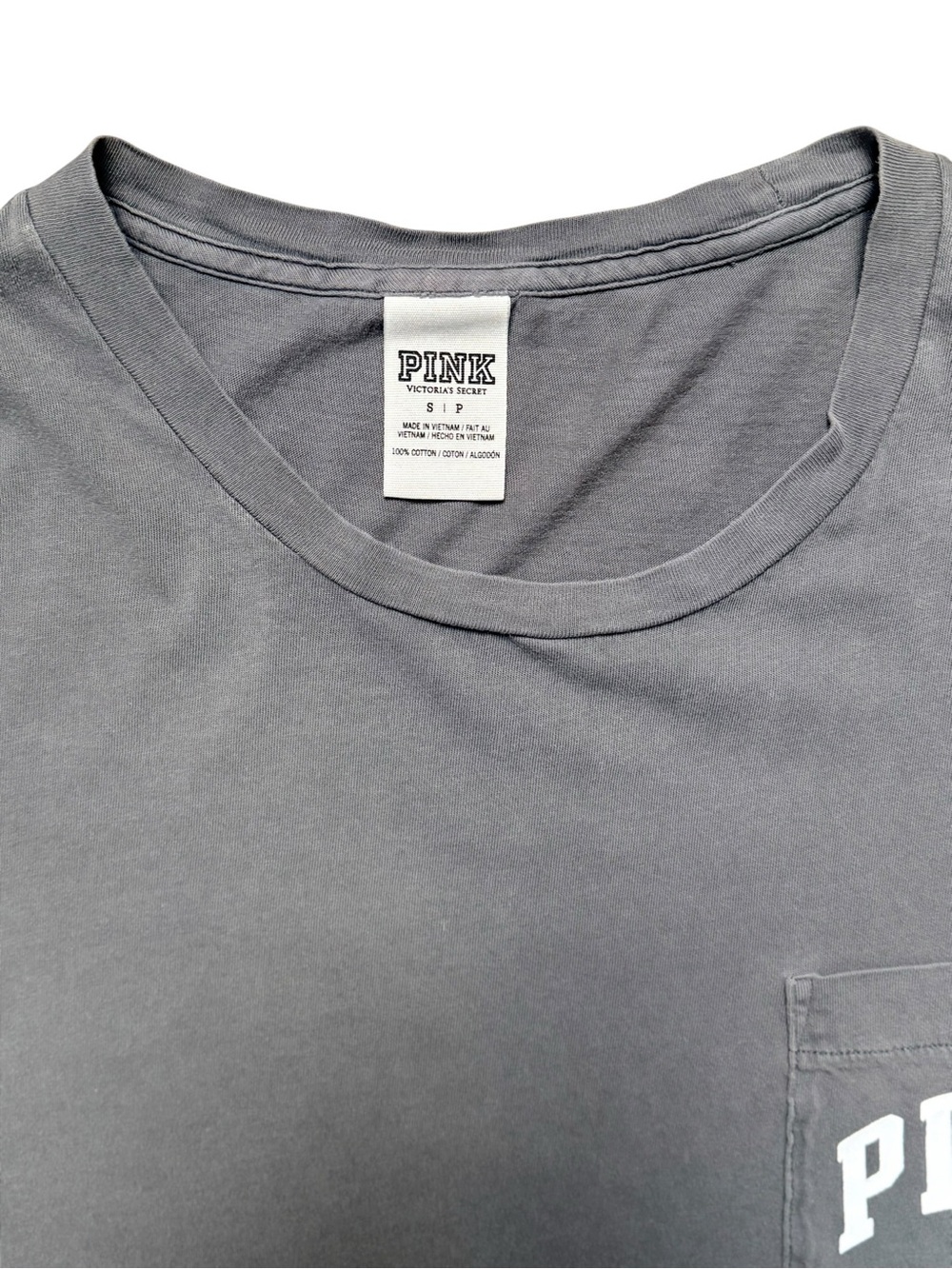 PINK Victoria’s Secret Gray Pocket Tee Size S Logo Graphic 100% Cotton - Picture 6 of 11